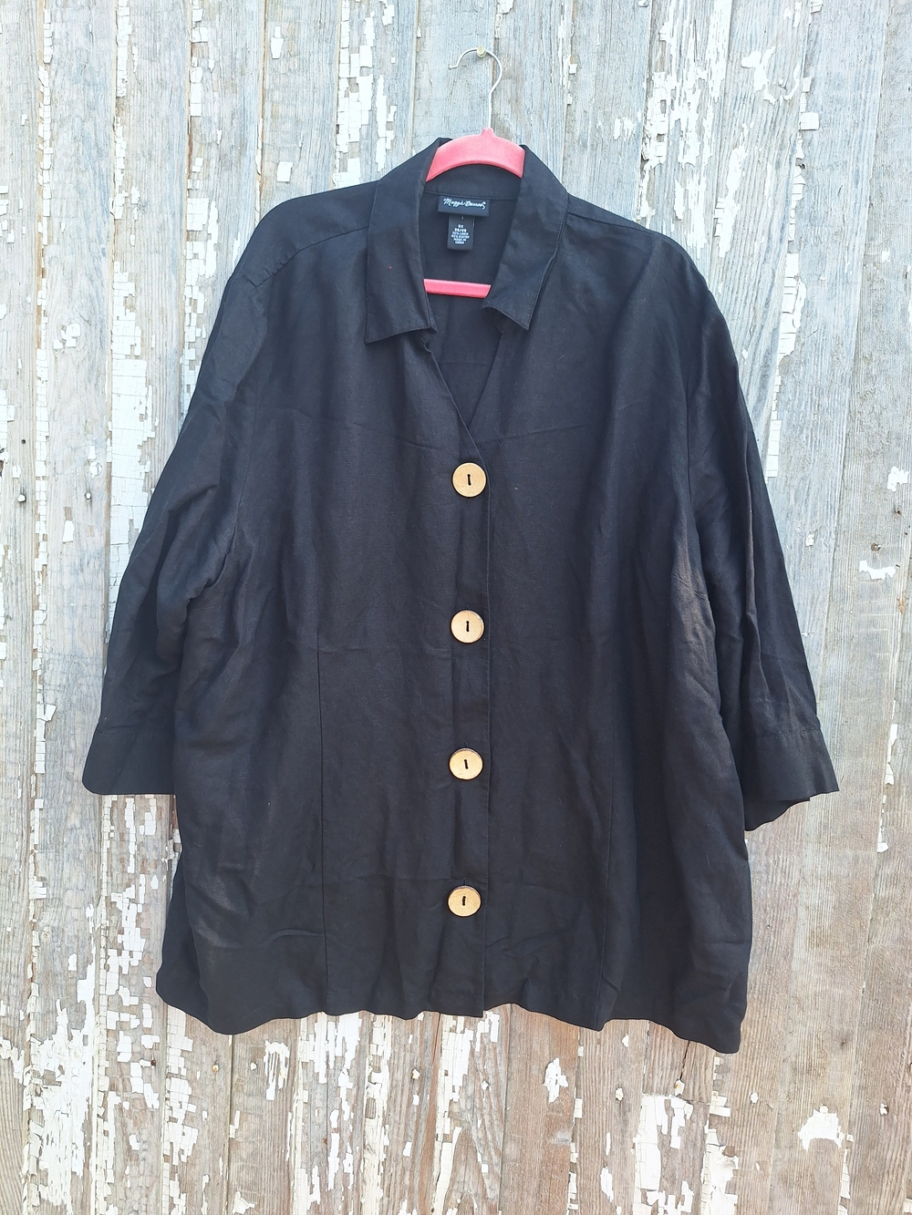 Maggie Barnes Black Button-Front Linen Blend Blouse Lagenlook Size 3X